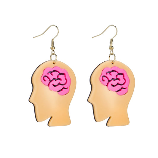 Pink Brain Drop Earrings Women Travel Fashion Cartoon Earrings Creative Jewelry