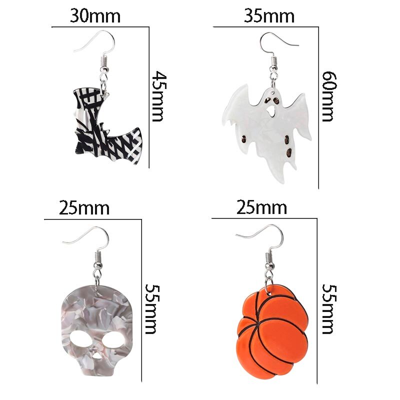 Ghost Pumpkin Skeleton Bat Acrylic Dangle Earring For Women Girl Fashion Modern