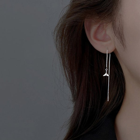 Fish Tail Threader Drop Earrings Women Fashion Creative Art Cute Stylish Jewelry