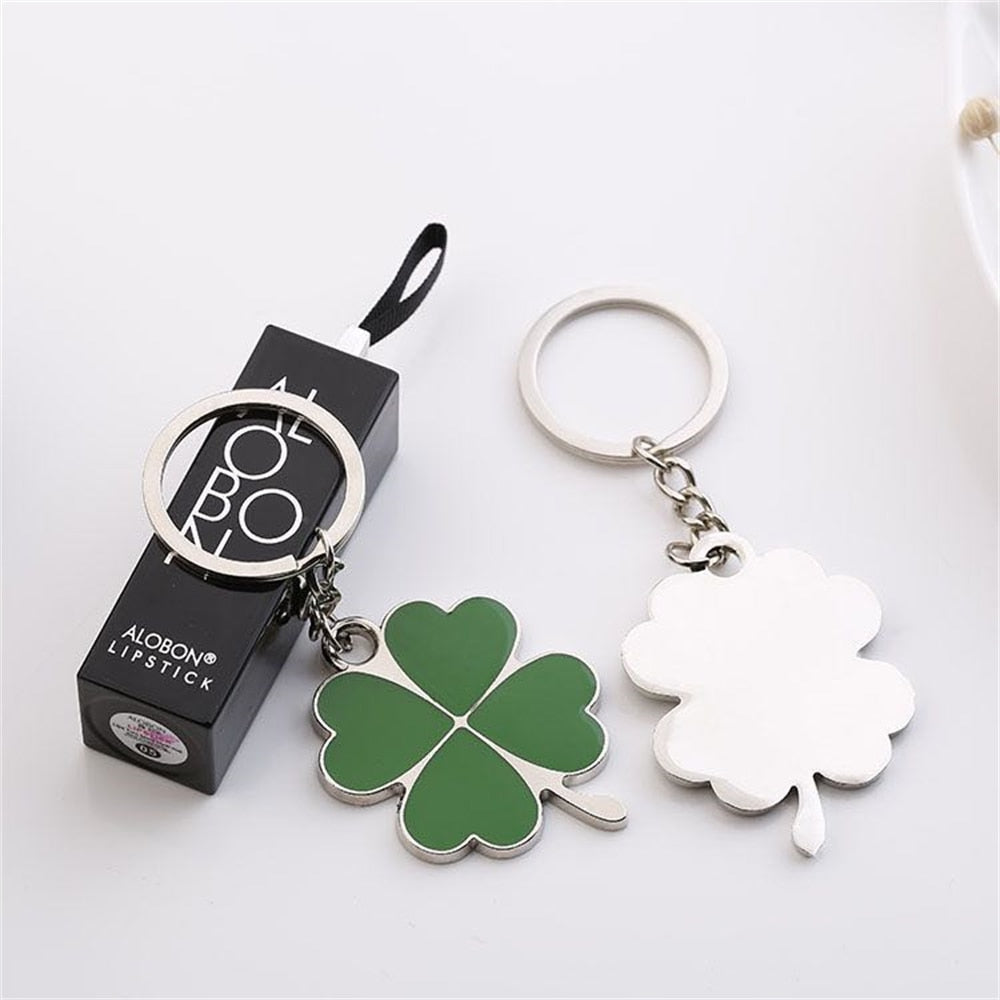 2 Styles Metal Creative Green Four Leaf Clover Keychain Charms Lucky Key Holder