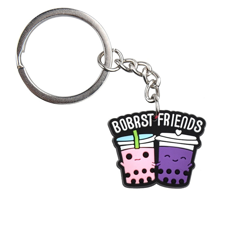 Friends Cups Bubble Tea Keychain Cartoon Key Holder Car handbag Keyring Gift