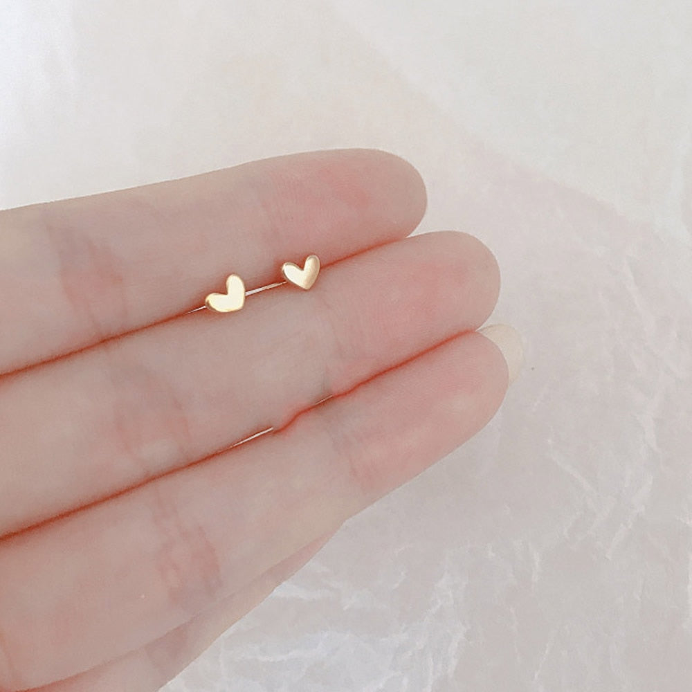 Mini Small Love Heart Stud Earrings For Women Metal Jewelry Trendy Tiny Ear