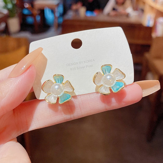 Small Sky Blue Petal Flower Fashion Stud Earring Women Lady Cute Jewelry