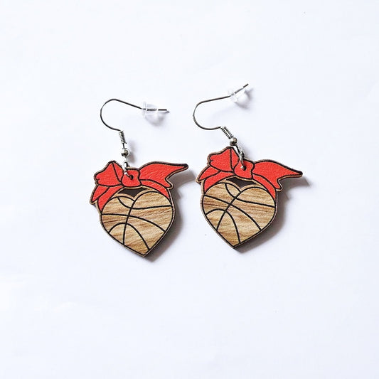 Basketball Heart Wooden Drop Earrings Women Gifts Earring Cute Girls Eardrop