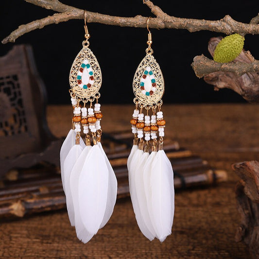 White Drop Feather Decor Dangle Earrings for Fashion Stylish Jewelry Drop