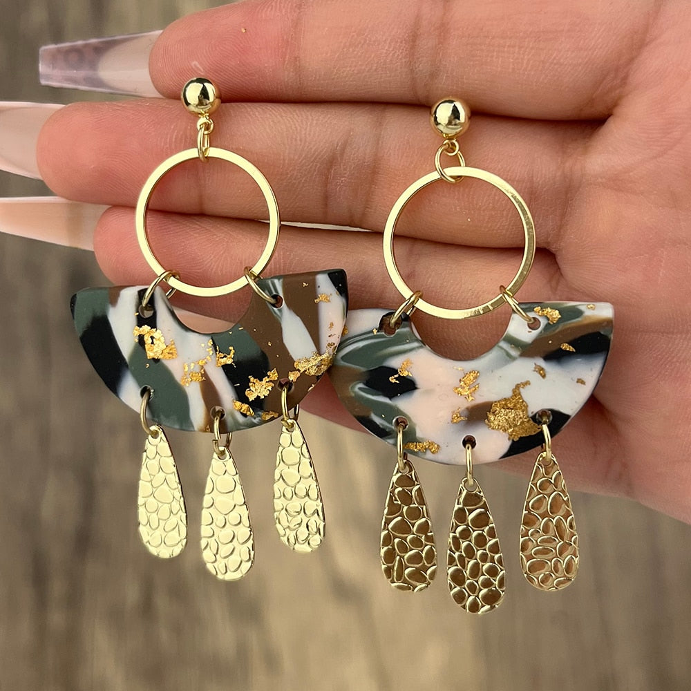 Rain Drops Geometric Pottery Clay Drop Earrings Jewelry For Women Fashion