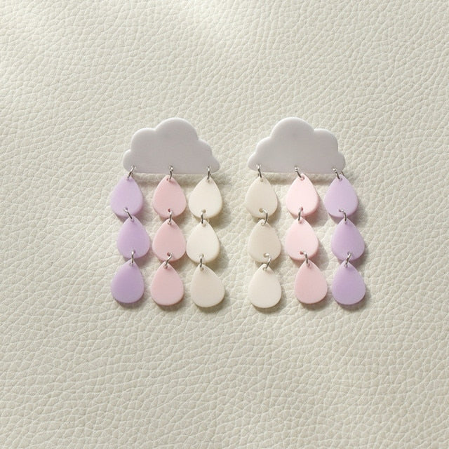 Light Pastel Rain Drops Dangle Earrings Women Travel Fashion Cartoon Earrings