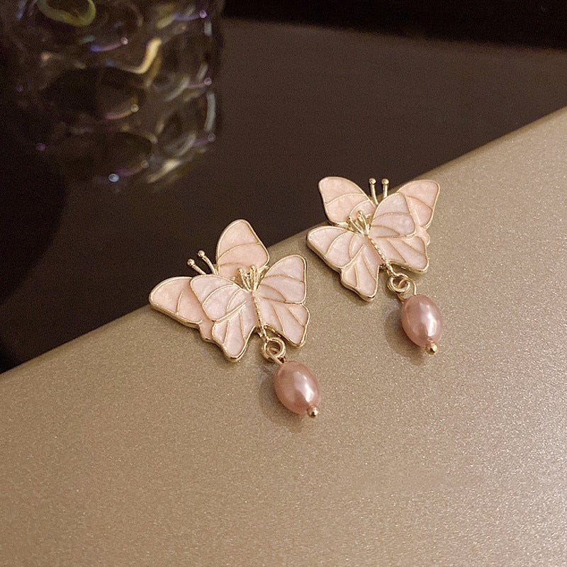 Double Butterfly Dangle Earrings Women Party Wedding Jewelry Dangle Gifts