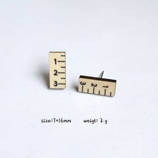 Wooden Ruler Stud Charm Earrings For Women Girl Fashion Modern Jewelry Gift