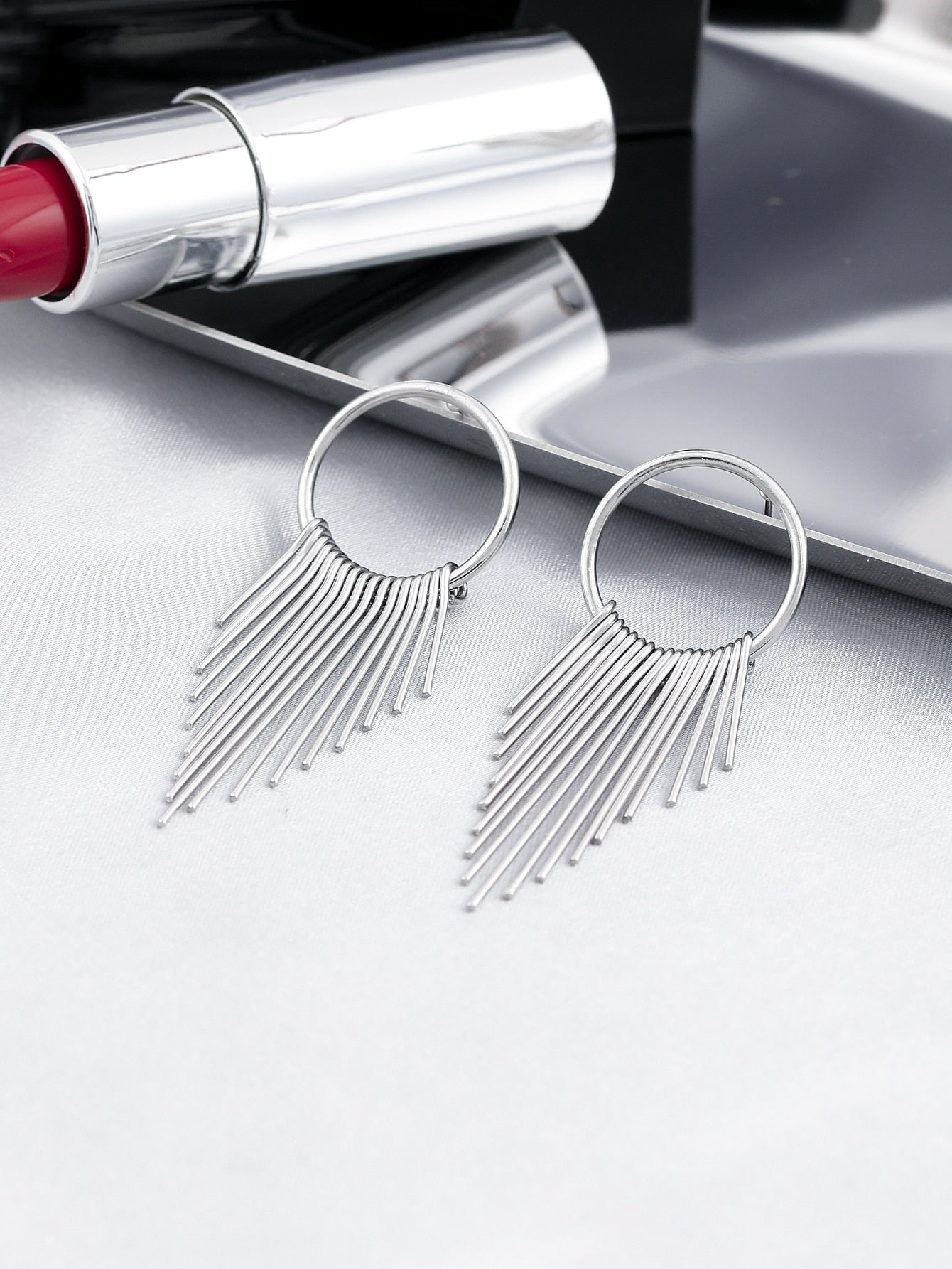 Layered Metal Tassel Dangle Earrings Women Girl Fashion Trendy Jewelry