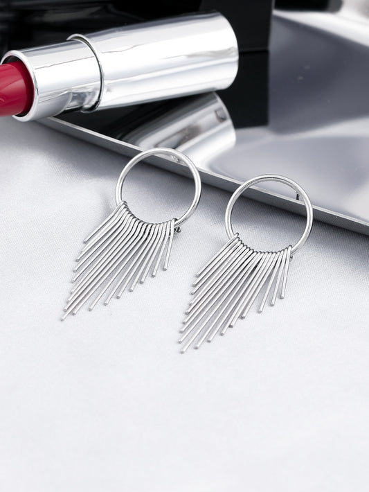 Layered Metal Tassel Dangle Earrings Women Girl Fashion Trendy Jewelry