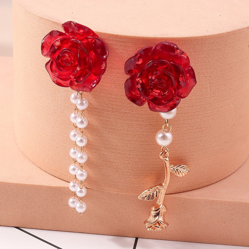 Mismatched Rose Drop Earrings Women Creativity Jewelry Cute Earring Girls Gift