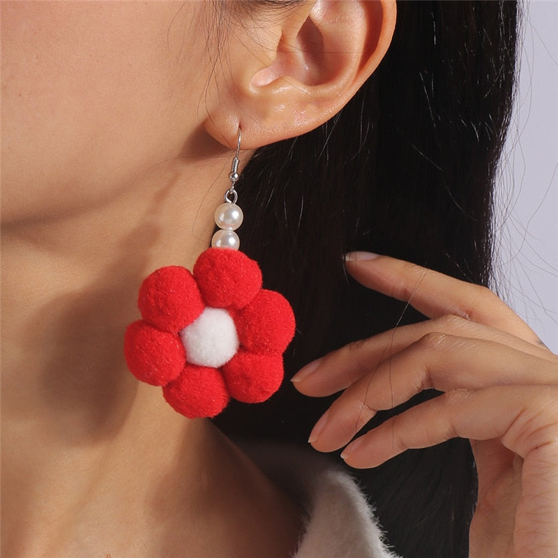 Fluffy Flower Dangle Drop Earrings Women Charms Earring Fashion Creative Jewelry