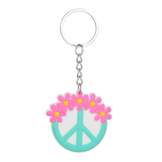 Peace Symbol Flowers Keychain Party Gift Cute Keyring Cartoon DIY Jewelry