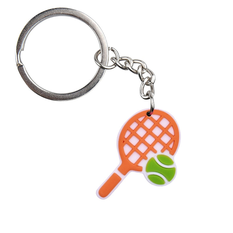 Tennis Ball and Racket Keychain PVC Sports Pendant Key Ring Sports Souvenir