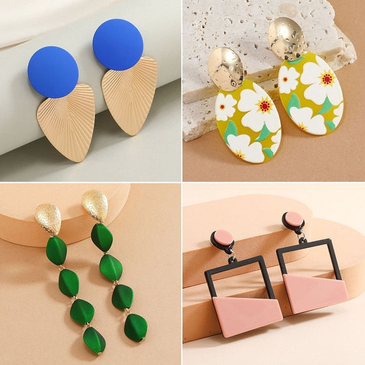 5 Styles Colorful Geometric Acrylic Resin Lady Cute Dangle Earrings for Women