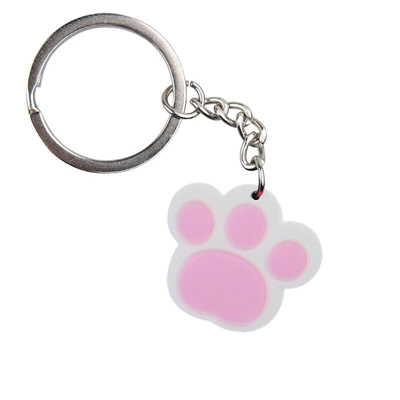 Pink White Dog Cat Paw Keychain Party Gift Cute Keyring Cartoon DIY Jewelry