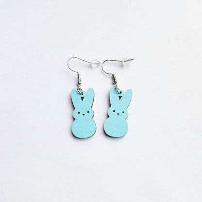 Sky Blue Bunny Wooden Drop Earrings Women Gifts Earring Cute Girls Eardrop