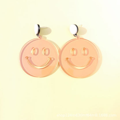 Pink Smile Acrylic Drop Earrings Female Travel Cartoon Earrings Creative Art