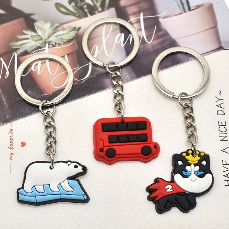 26 Styles Cart Fox Books Guitar Bus Creative Cartoon PVC Keychain For Keyring