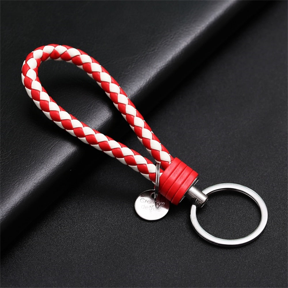 39 Styles PU Leather Braided Woven Rope Keychain DIY Bag Pendant Key Chain