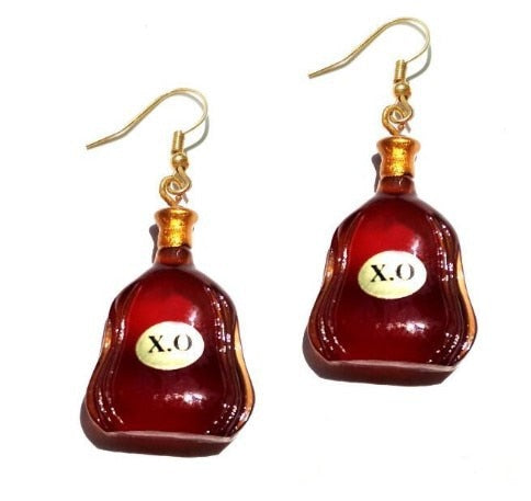 XO Funny Design Brown Bottle Dangle Drop Earrings Women Fashion Creative Art