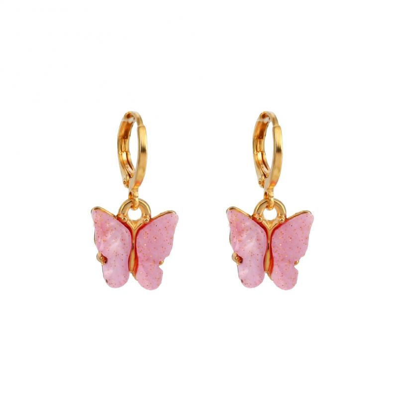 Pink Butterfly Drop Earrings Jewelry For Women Fashion Accessories Trendy Girl