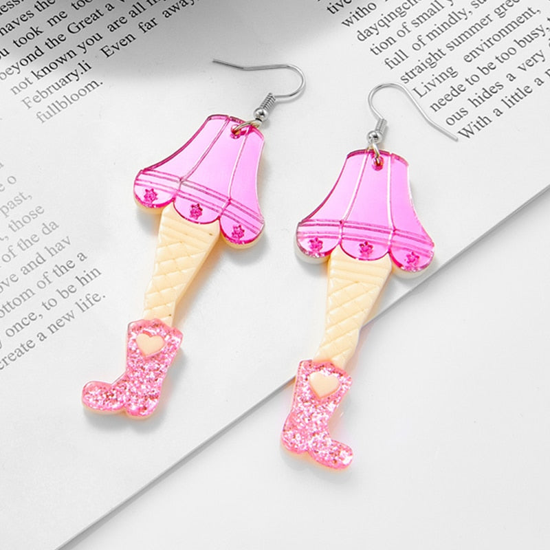 Pink Boot Lamp Drop Earrings Women Travel Fashion Cartoon Earrings Creative