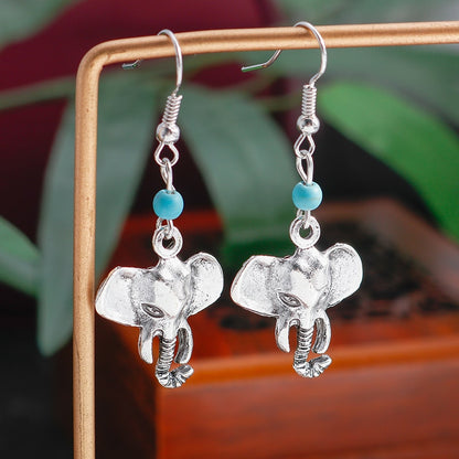 Elephant Design Turquoise Detail Dangle Earrings Women Gifts Earring Cute Girls