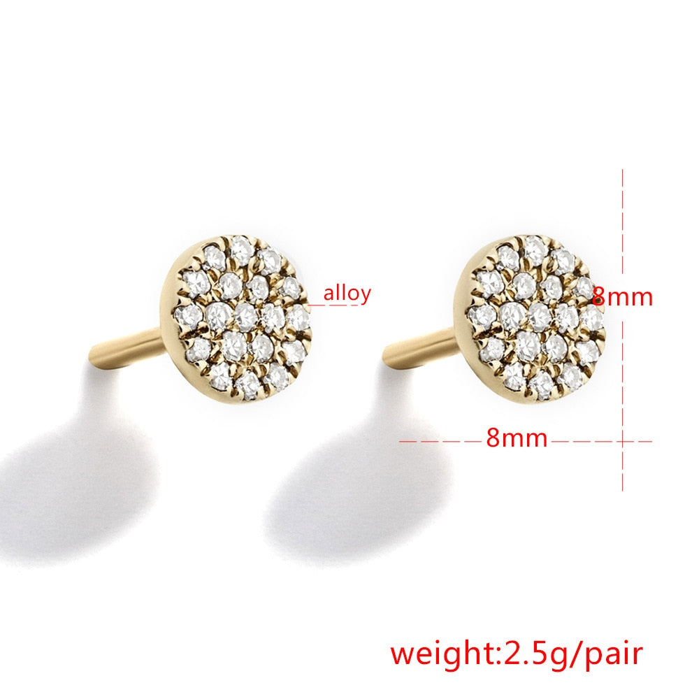 Simple Crystal Round Stud Earrings Vintage Silver Earrings Women Fashion