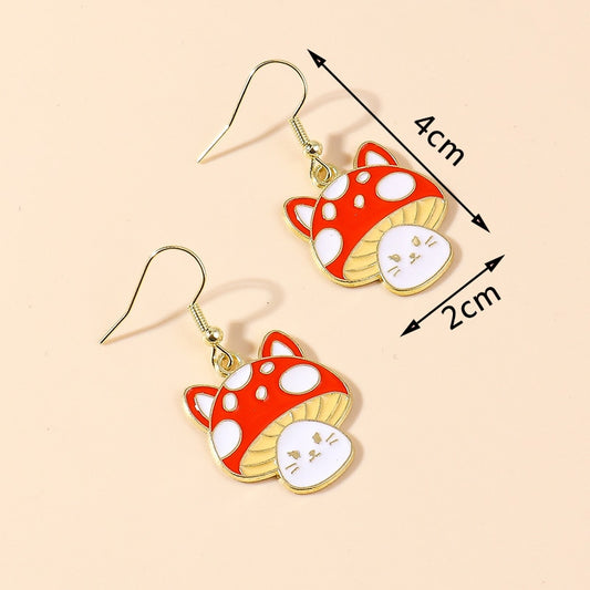 Mushroom with Ears Drop Earrings Women Creativity Jewelry Cute Earring Girls