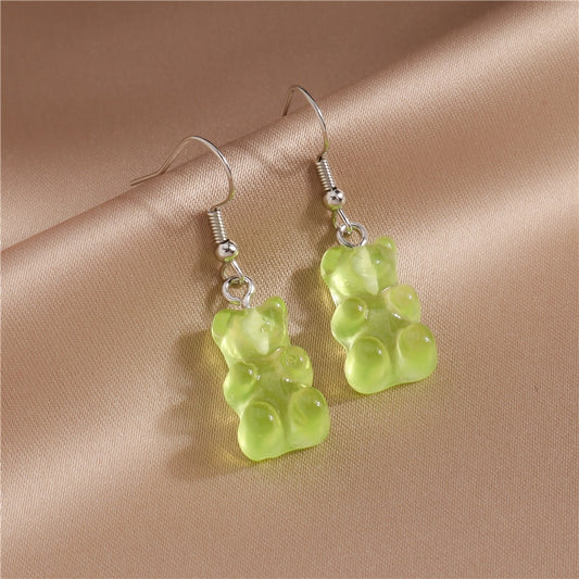 Lime Green Bear Drop Earrings Women Creativity Jewelry Cute Earring Girls Gift
