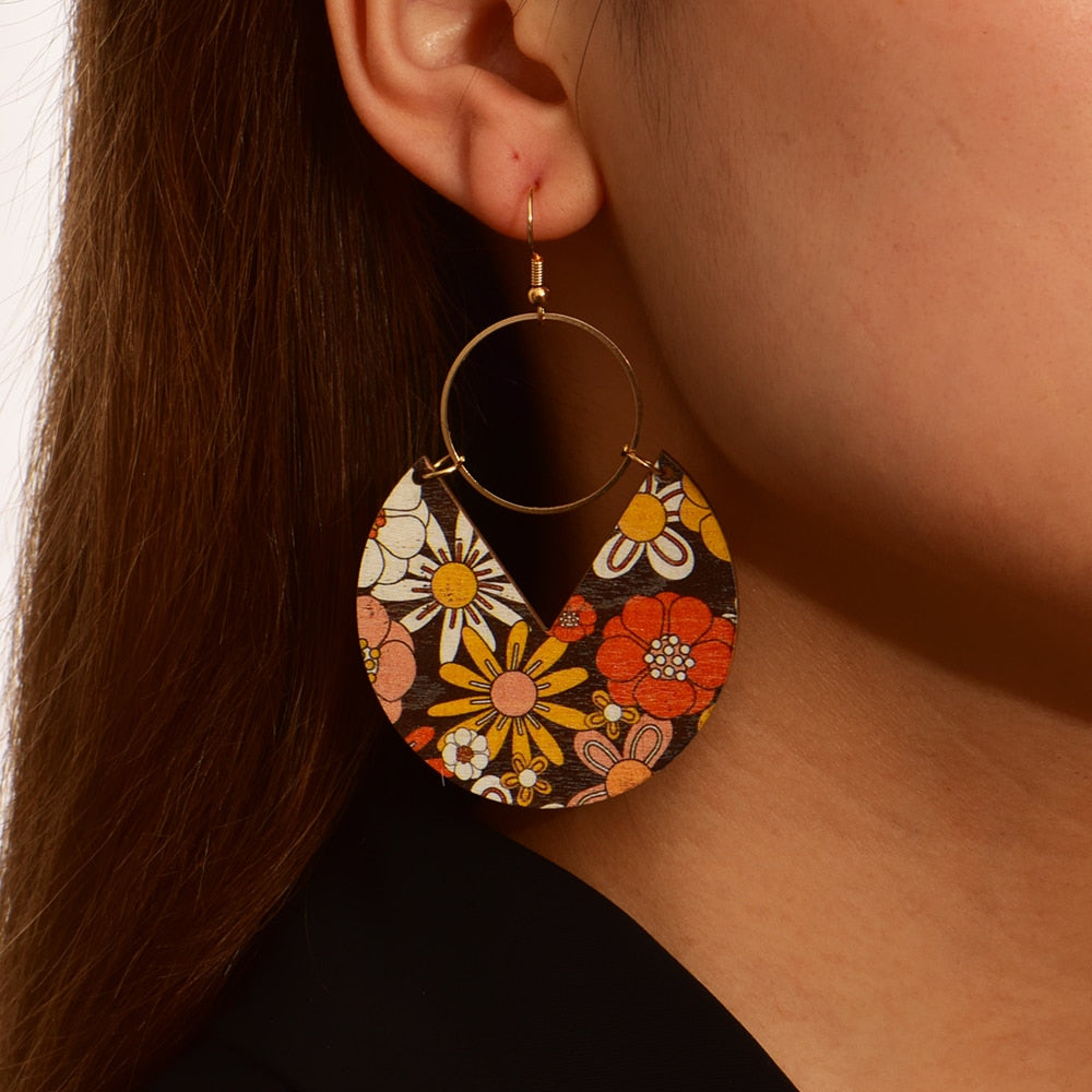 Flower Field Print Drop Earrings Cartoon Art Women Party Jewelry Ear Fashion