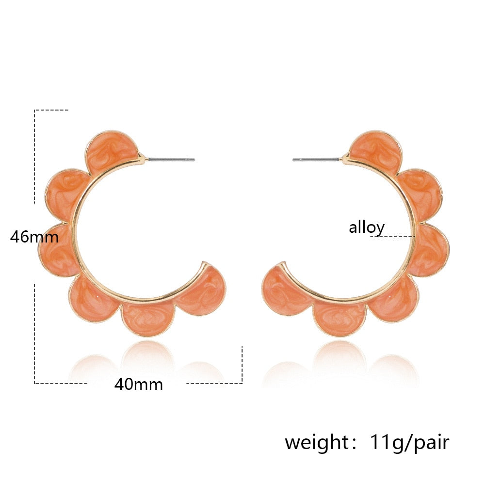 White Flower C-shaped Hoop Earrings Hip Hop Women Party Gift Jewelry Ear Fashion