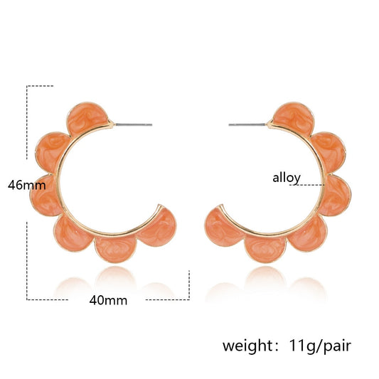 Orange Flower C-shaped Hoop Earrings Hip Hop Women Party Gift Jewelry Ear