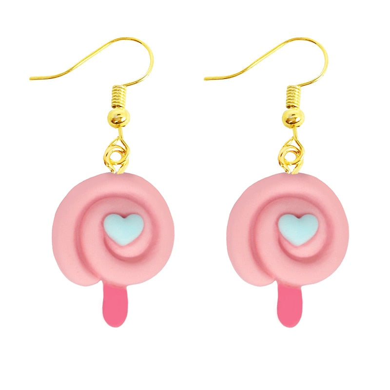 Heart Lollipop Funny Cute Resin Food Drop Earrings Women Creativity Jewelry Cute