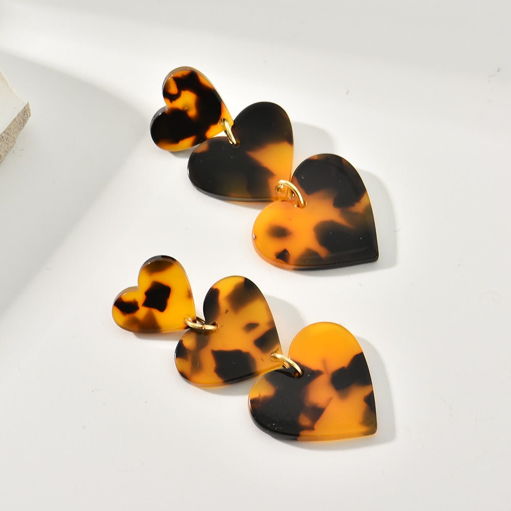 Acrylic Caramel Heart Dangle Earrings Women Charms Earring Fashion Creative