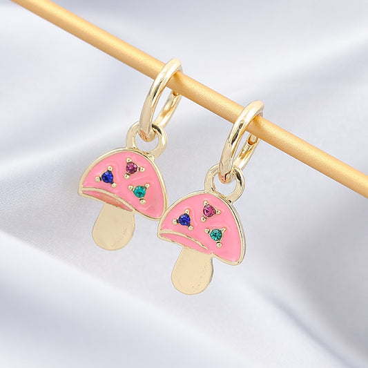 Pink Mushroom Drop Earrings Cartoon Art Women Party Jewelry Ear Fashion Pendant