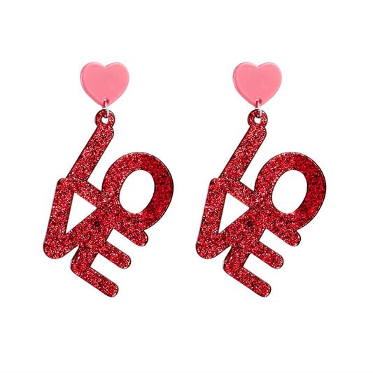 Love Glitter Drop Earrings Women Travel Fashion Cartoon Earrings Creative