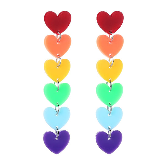 Rainbow Heart Drop Earrings Women Travel Fashion Cartoon Earrings Creative
