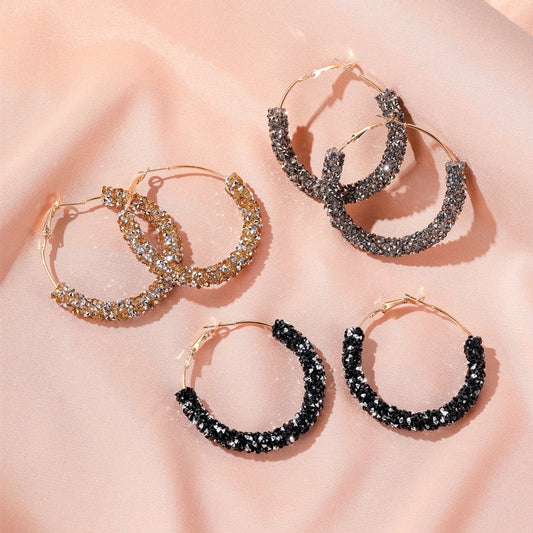 Shiny Glitter Round Lady Cute Hoop Earrings for Women Jewelry Girls Earrings