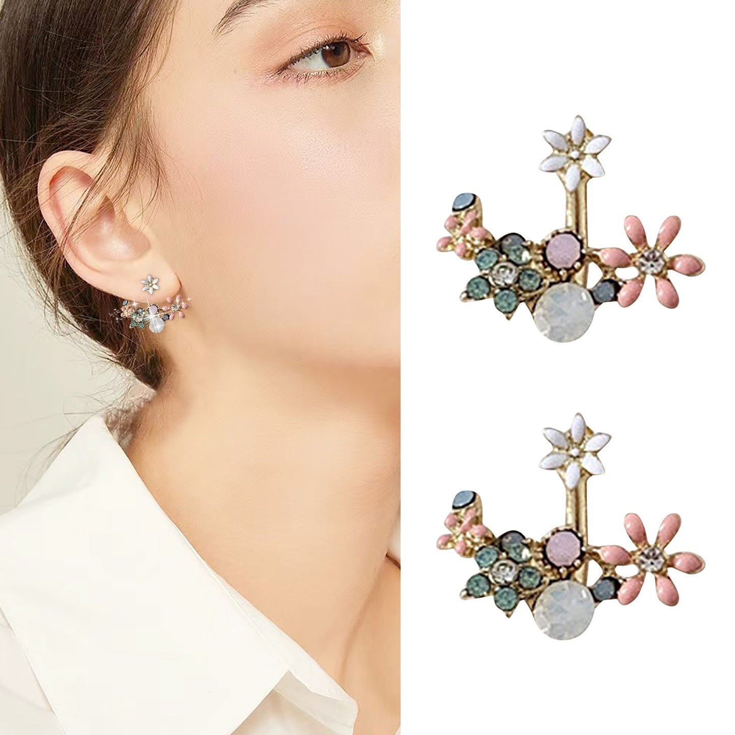 Fashion Small Fresh Flower Inlaid Colored Small Flower Stud Earrings Cross