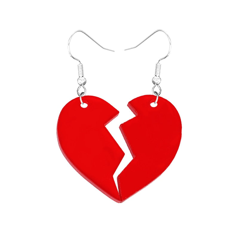 Red Broken Heart Drop Earrings Women Art Fashion Cartoon Earrings Creative