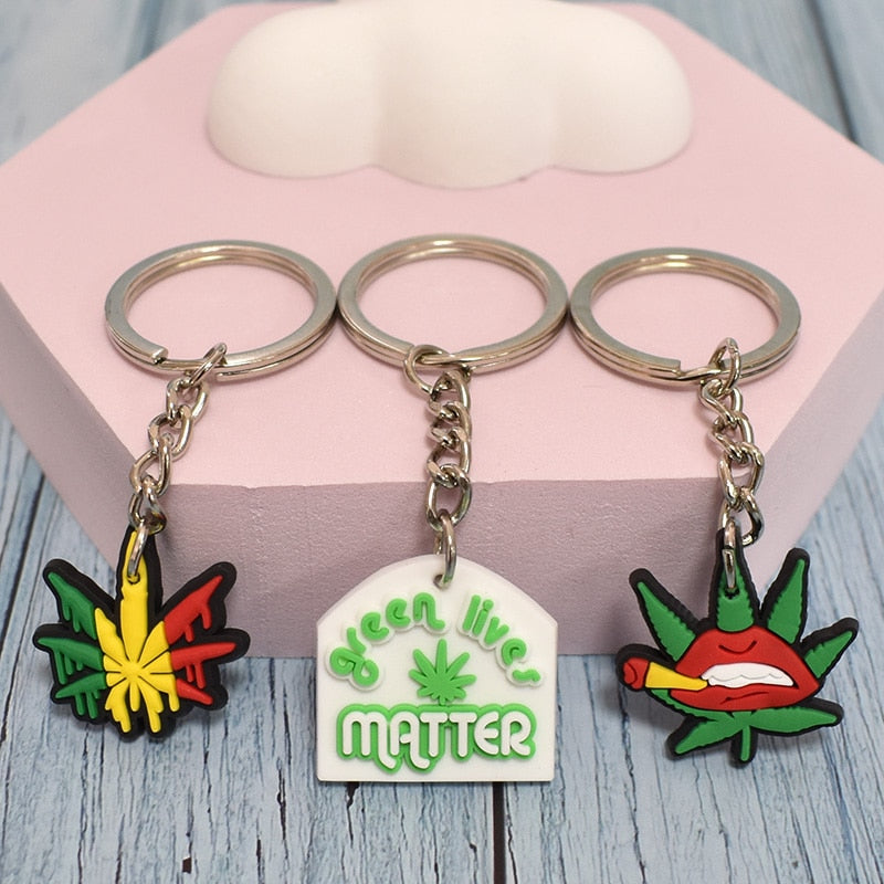 19 Styles Green Plant Design Hemp Leaf Creative Keychain Cartoon Creative Gift