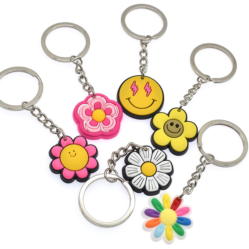 10 Styles Cartoon Colorful Flowers Keyring Cute Creative Fashion Keychains Bag