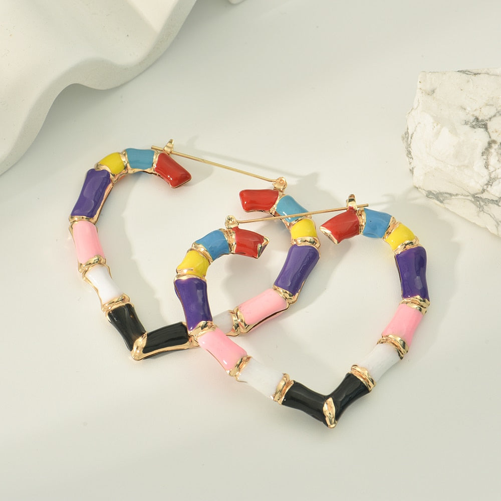 Colorful Heart Large Hoop Earrings Hip Hop Women Party Gift Jewelry Ear Fashion