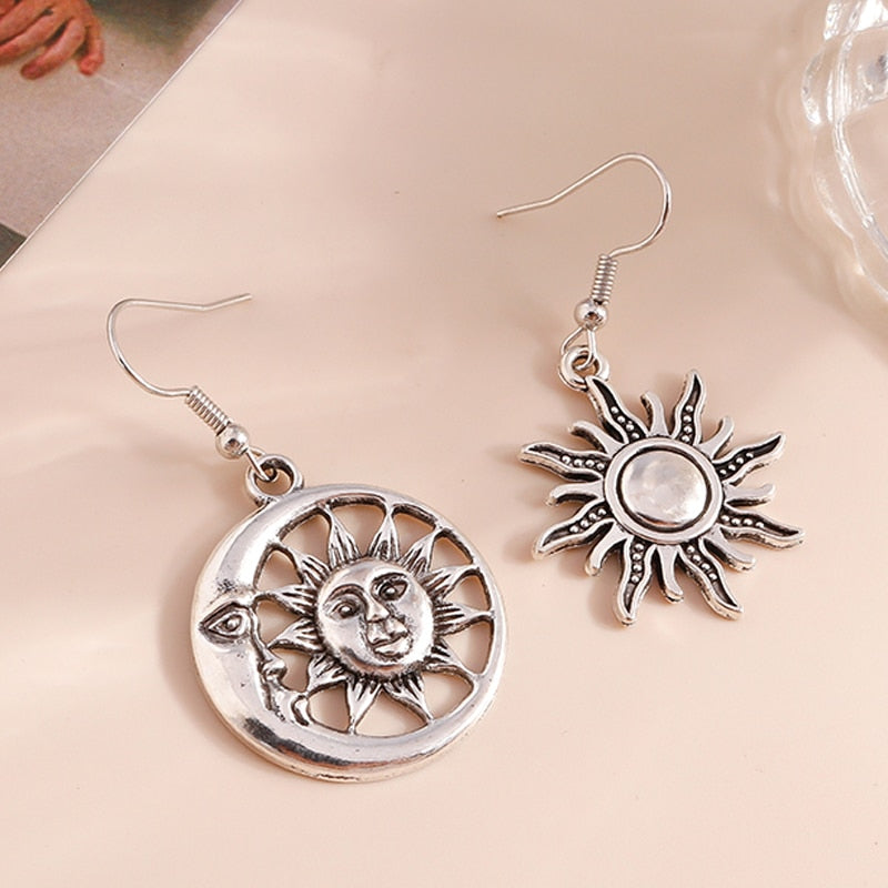 Antique Sun Moon Dangle Earrings Women Gifts Earring Cute Girls Eardrop Jewelry