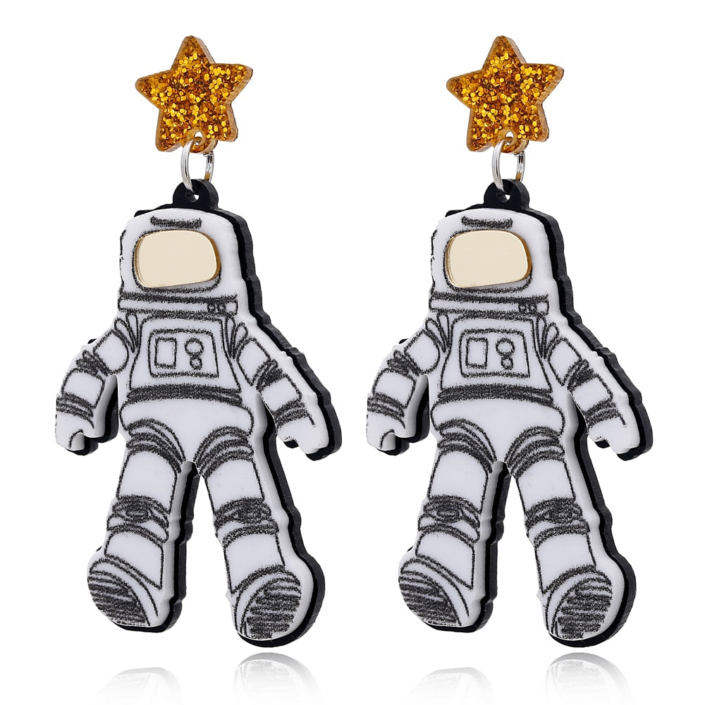 Astronaut Design Acrylic Drop Earrings Women Travel Fashion Cartoon Earrings