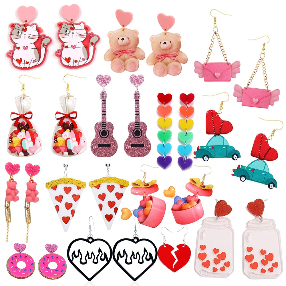 17 Styles Special Day Teddy Bear Sweet Heart Drop Earrings Women Creativity