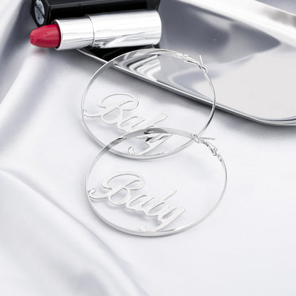 Baby Letter Style Hoop Earrings Women Girl Fashion Trendy Jewelry Accessories